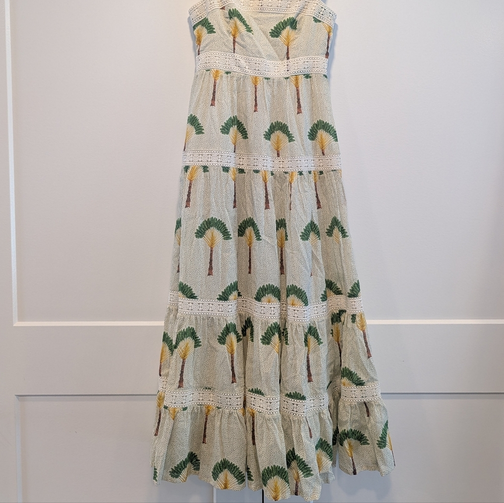 CALYPSO St. Barth Palm Tree Tiered Maxi Dress With Lace Trim Size XS - Picture 12 of 12